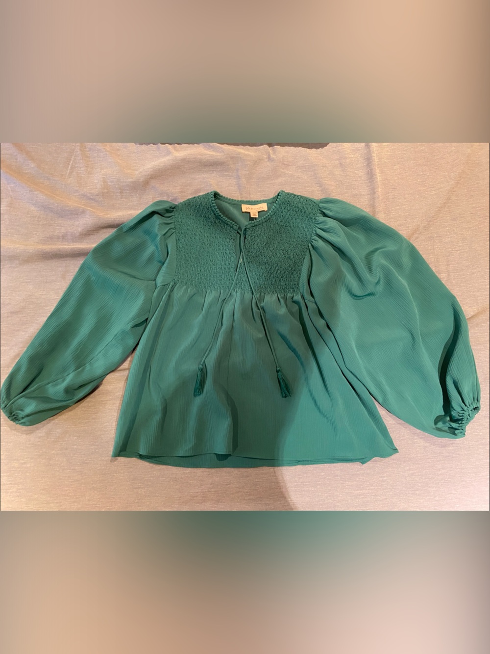 Philosophy Teal Peasant Blouse with Smocked Yoke